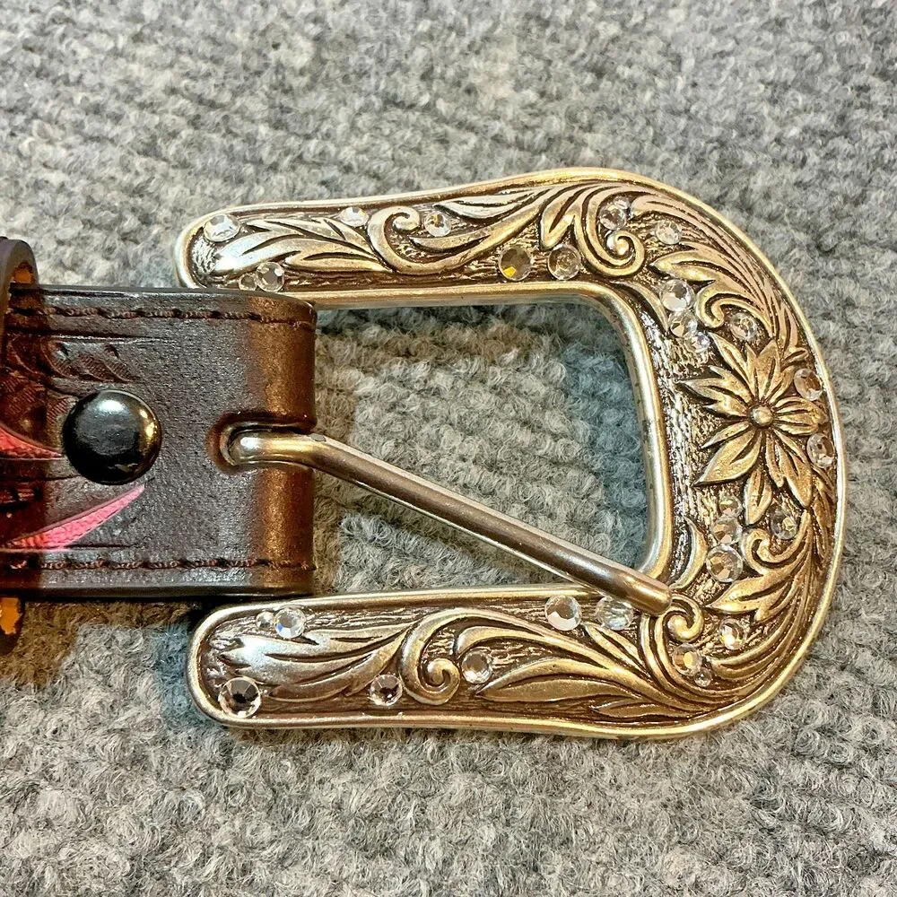 Western Ariat Girls Floral Brown & Pink Leather Belt Style A1301802 Size 30